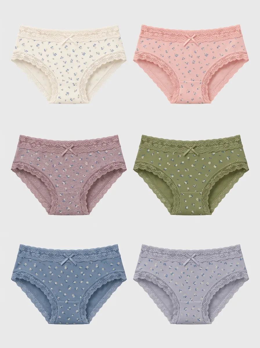 Women's Assorted Floral Patterned Lace-Trim Briefs 6-Pack