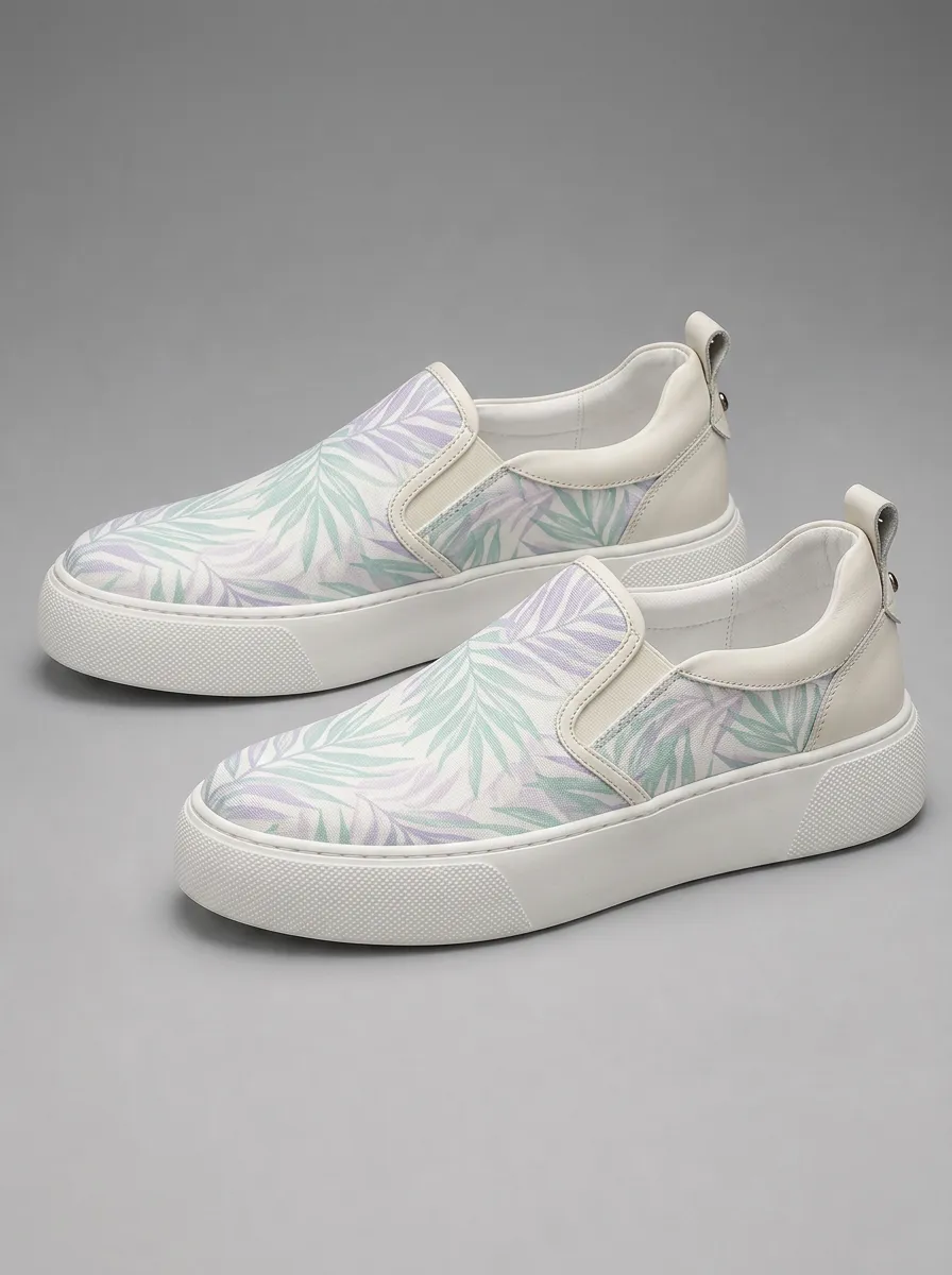 Men's Tropical Leaf Pastel Printed Slip-on Shoes