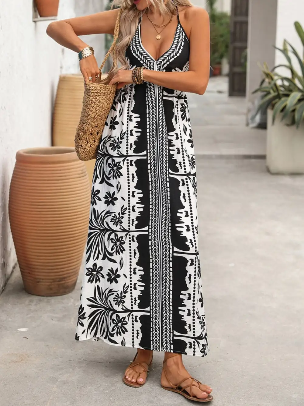 Structured Shape Printed Maxi Dress
