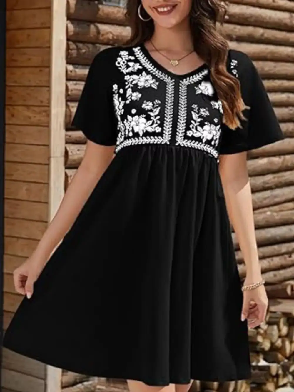 Floral V Neck Mini Dress