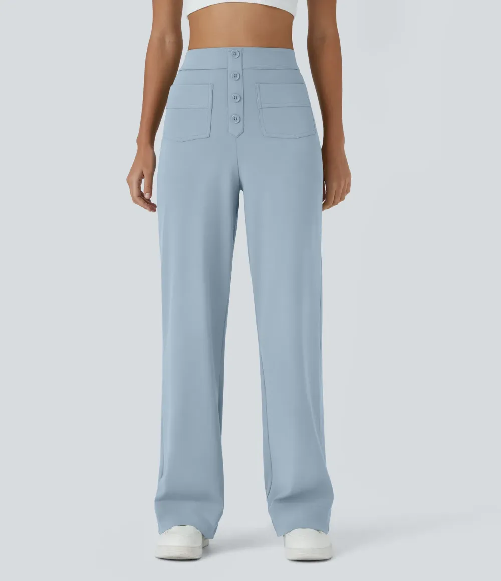 DayStretch High Waisted Pockets Straight Leg Casual Pants