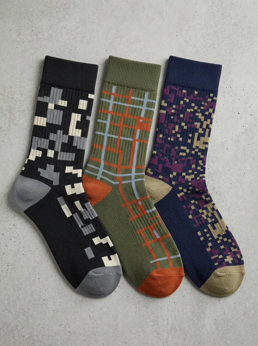 Plaid Pixel Geometric Casual Sock Set