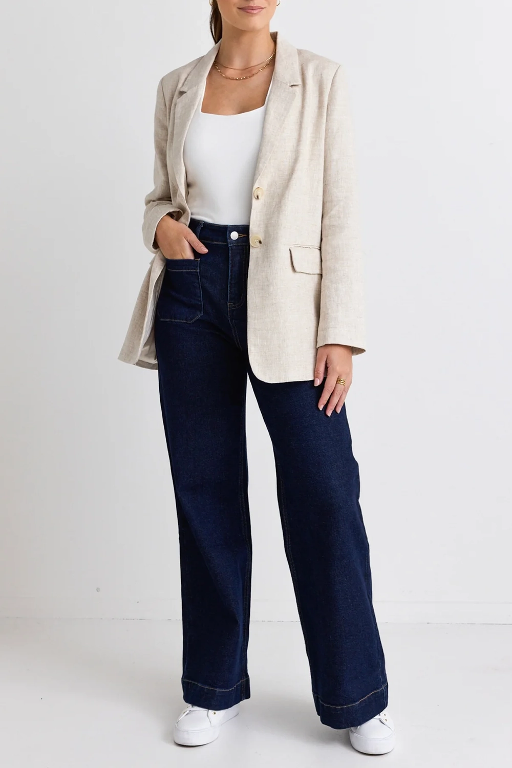 Natural Linen Single - Breasted Blazer