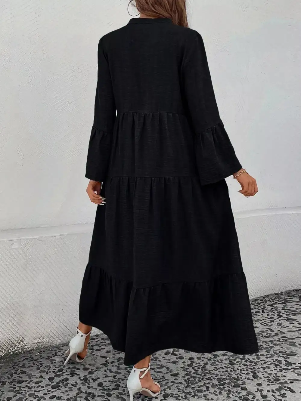 Button Front Ruffle Tiered Dress Casual