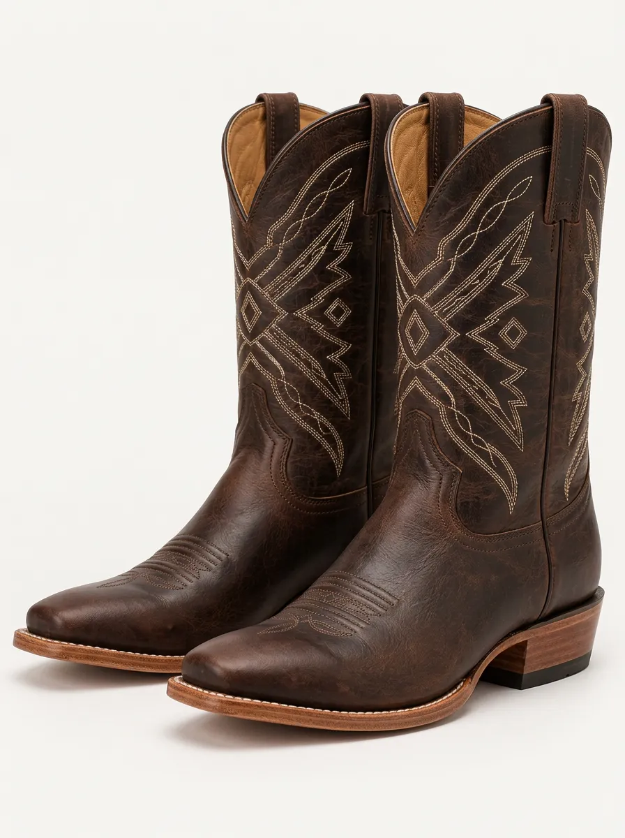 Men's Cowboy Boots with Brown Leather Details