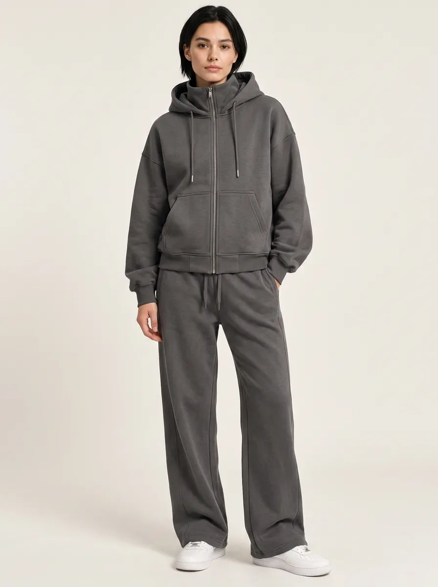 Unisex Versatile Printed Hooded Zip Tracksuit Set