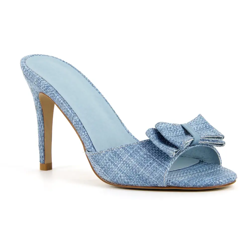 Round Toe Bow Woven Mule Sandals