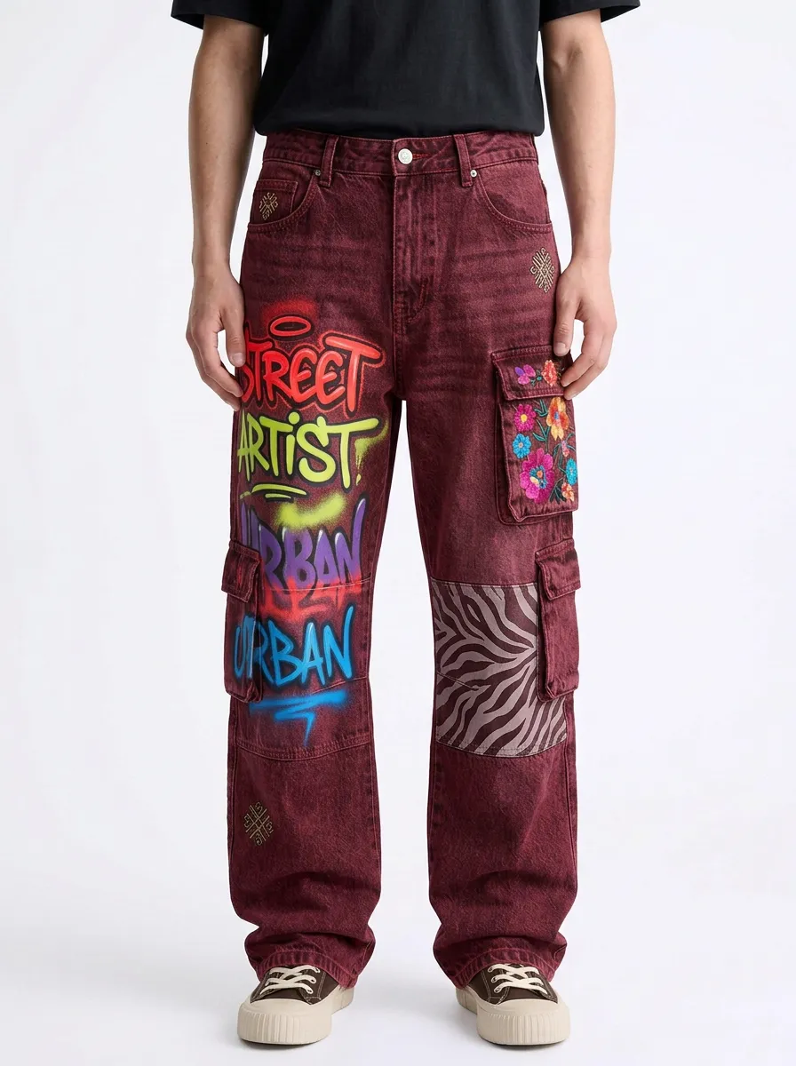 Men's Graffiti Urban Artist Graphic Cargo Jeans