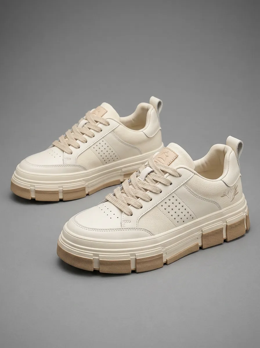Men's Minimalist Beige Star Pattern Printed Casual Sneakers