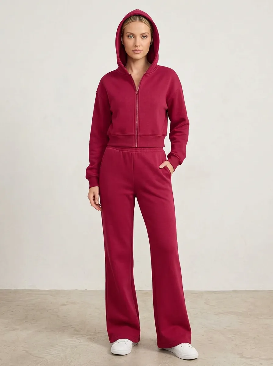 Women's Zip-Up Hoodie & Wide-Leg Pants Set