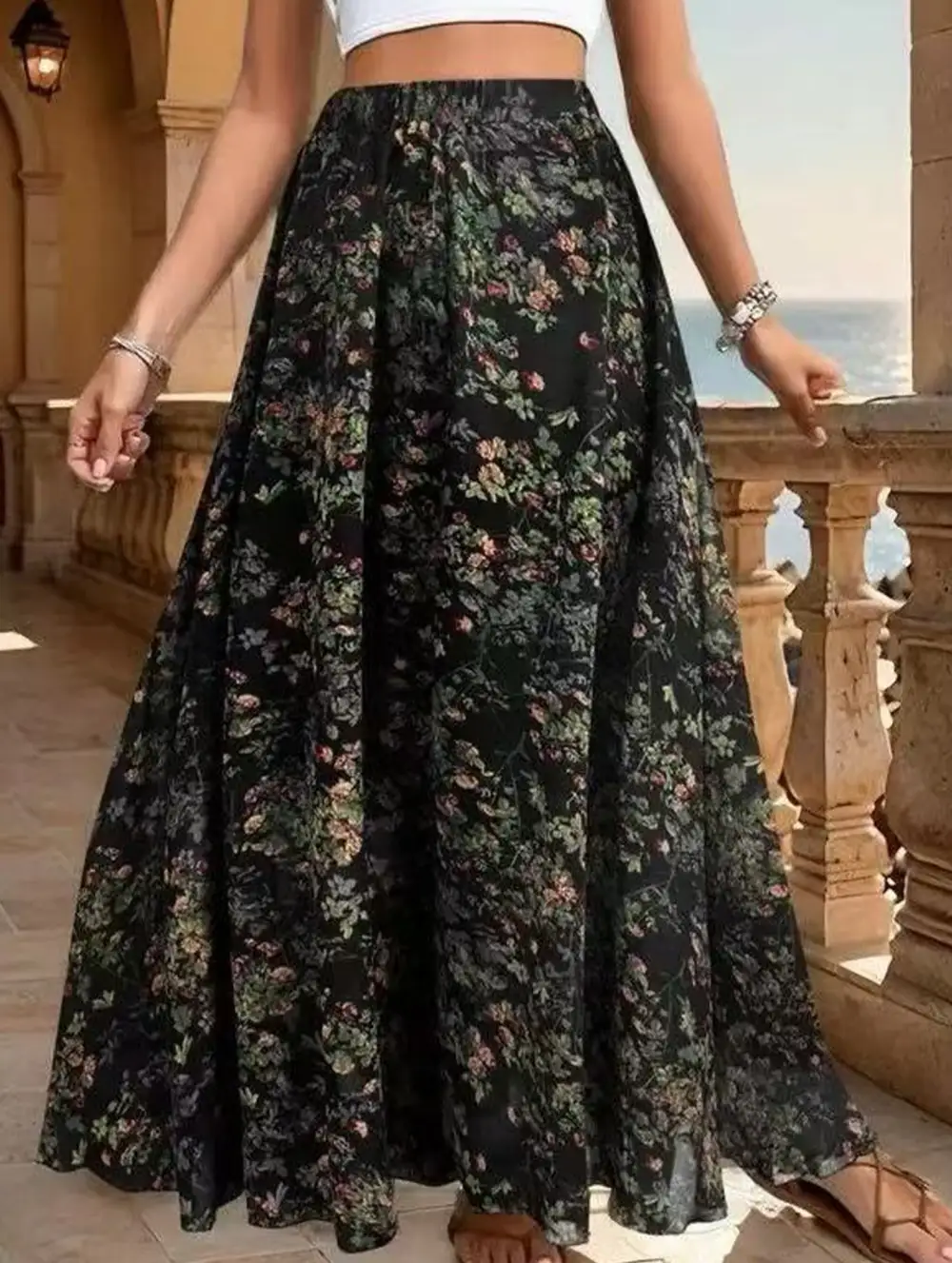 Elegant Printed Midi Skirt