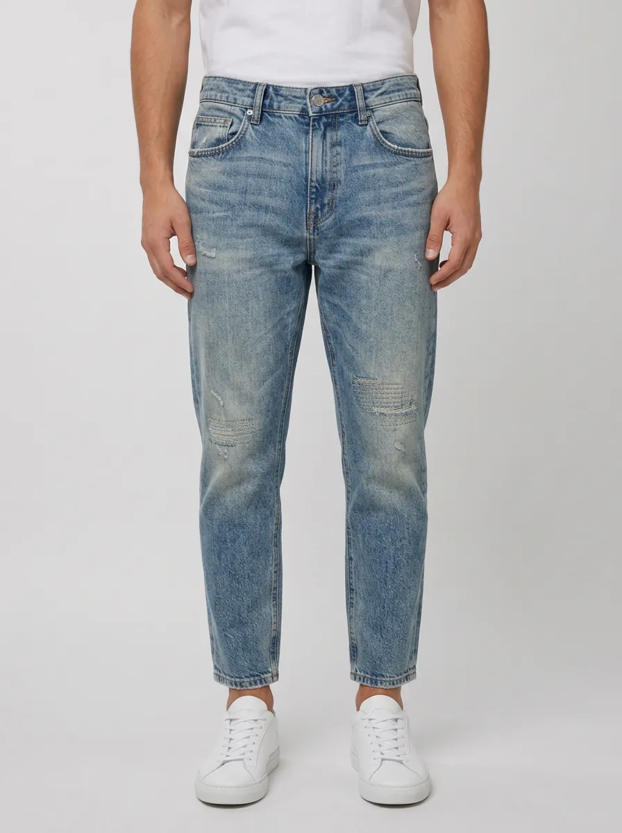 Men's Casual Vintage Distressed Light Wash Denim Jeans