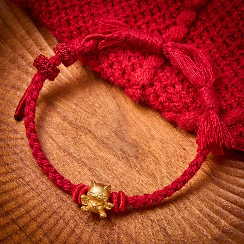 Copper Cat Charm String Bracelet