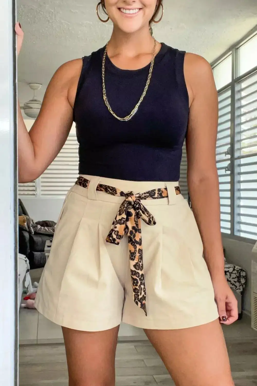 High-Waist Pleated Pocketed Cotton Casual Shorts