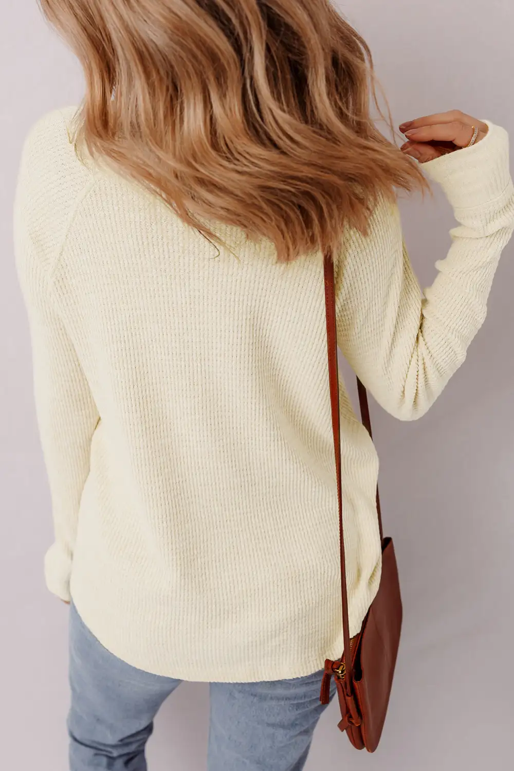 Women's Textured Knit Henley Neck Half Button Top