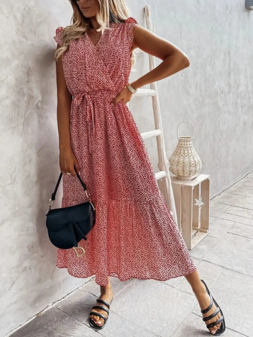 Everyday Surplice Neck Ruffle Trim Dress