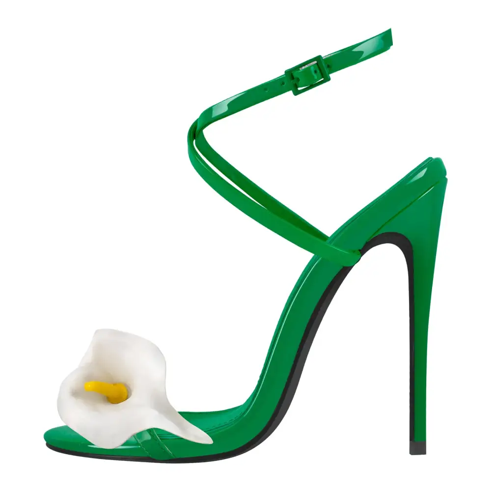 Round Toe Calla Lily Cross Strap Sandals