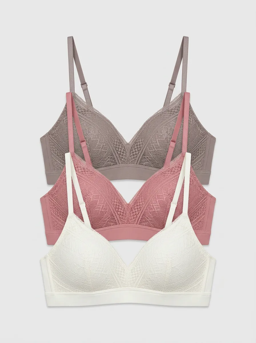 Simple Lace-Trim Women's Three-Piece Bra Set