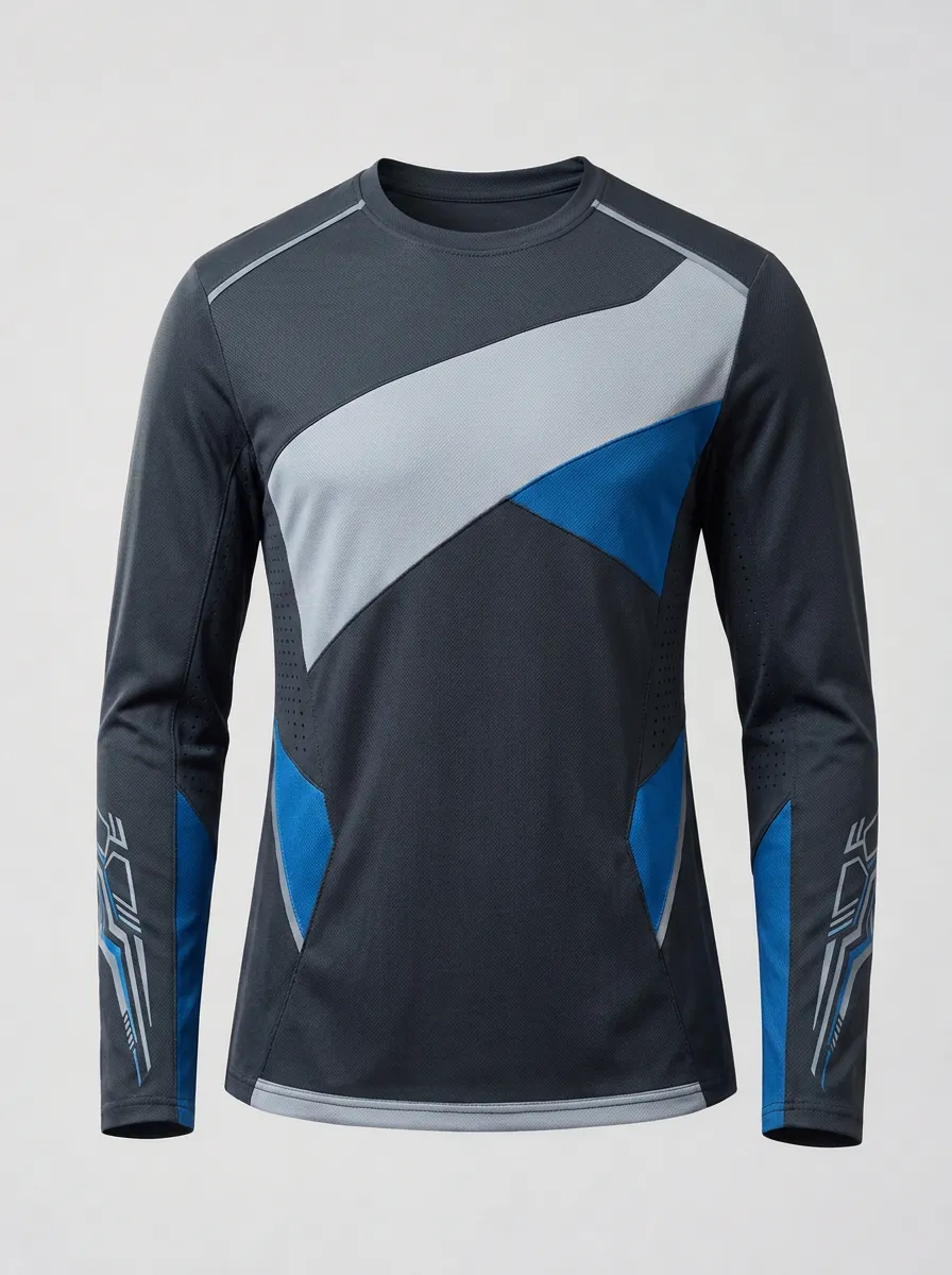 Men's Sporty Geometric Colorblock Printed Long Sleeve Shirt