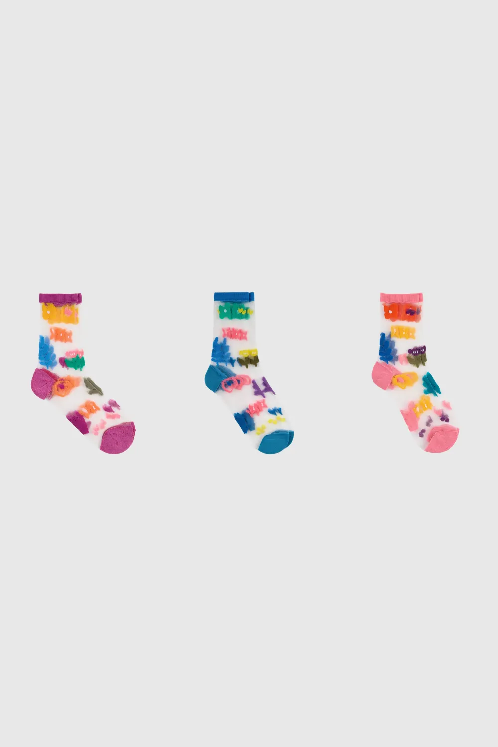 Bright Sheer Floral Socks - Three Pack