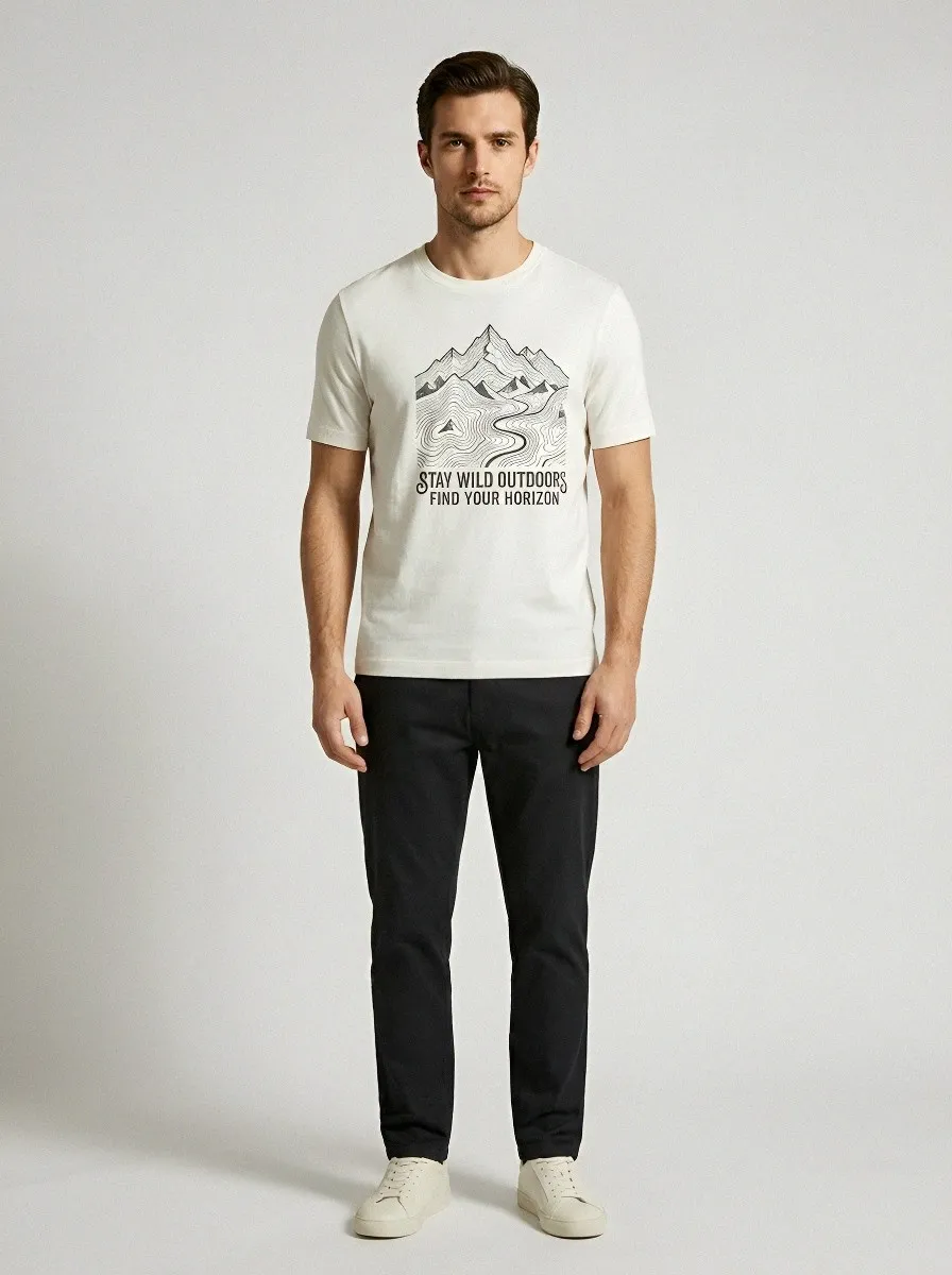 Men's Outdoor Adventure Mountain Topographic Printed T-shirt