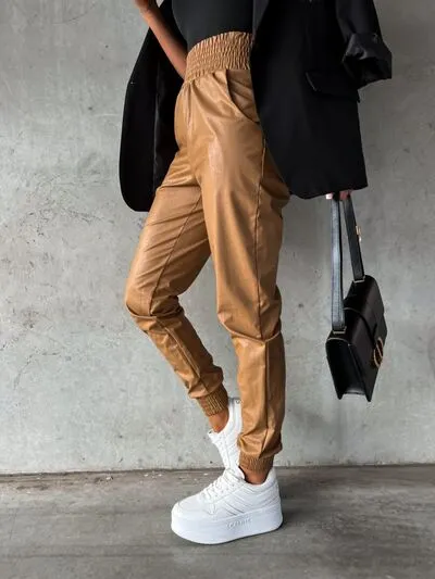 Smocked High Waist Pants With Pocket