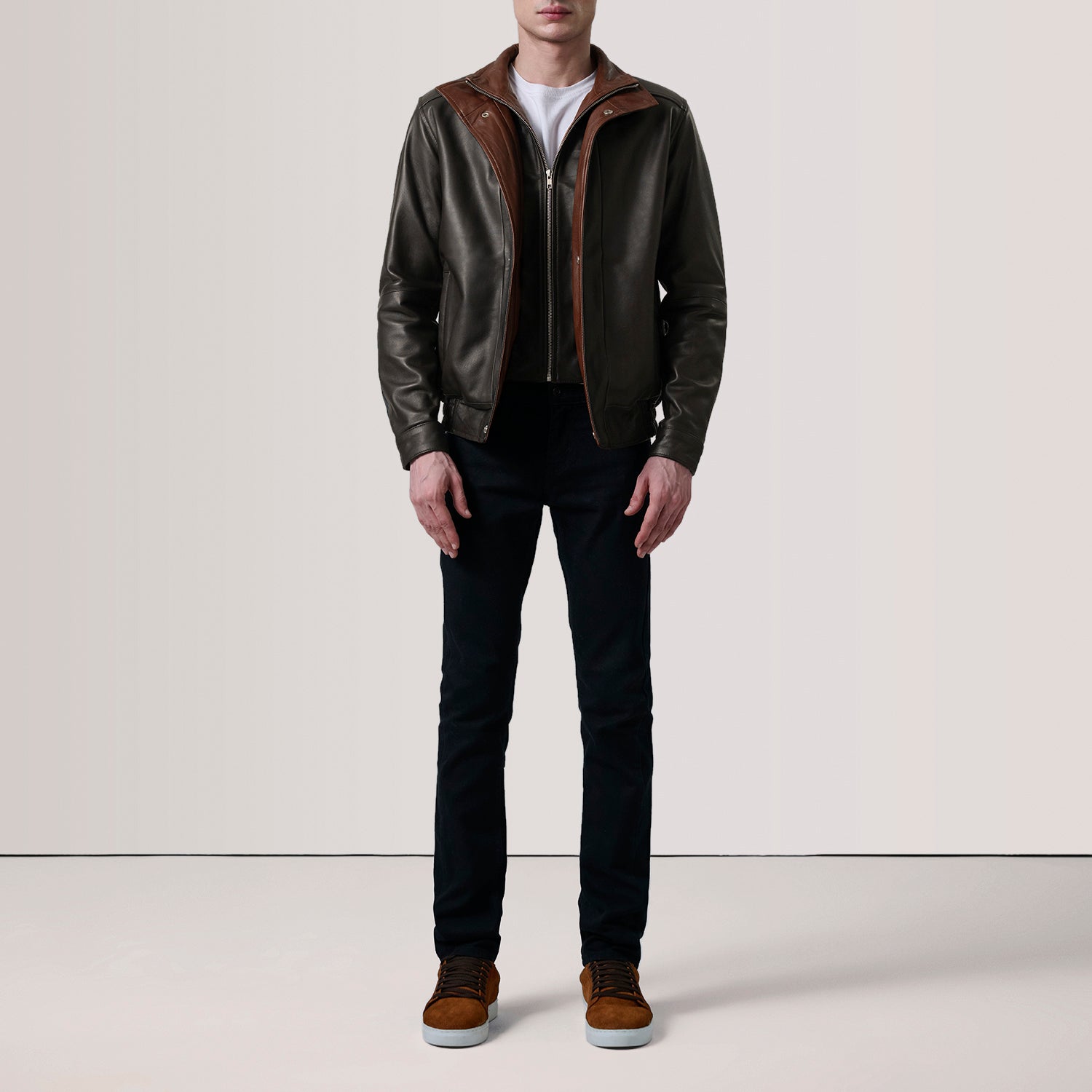 Men's Textured Bomber Leather Jacket