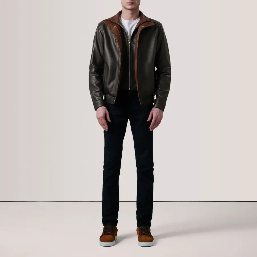 Men's Textured Bomber Leather Jacket