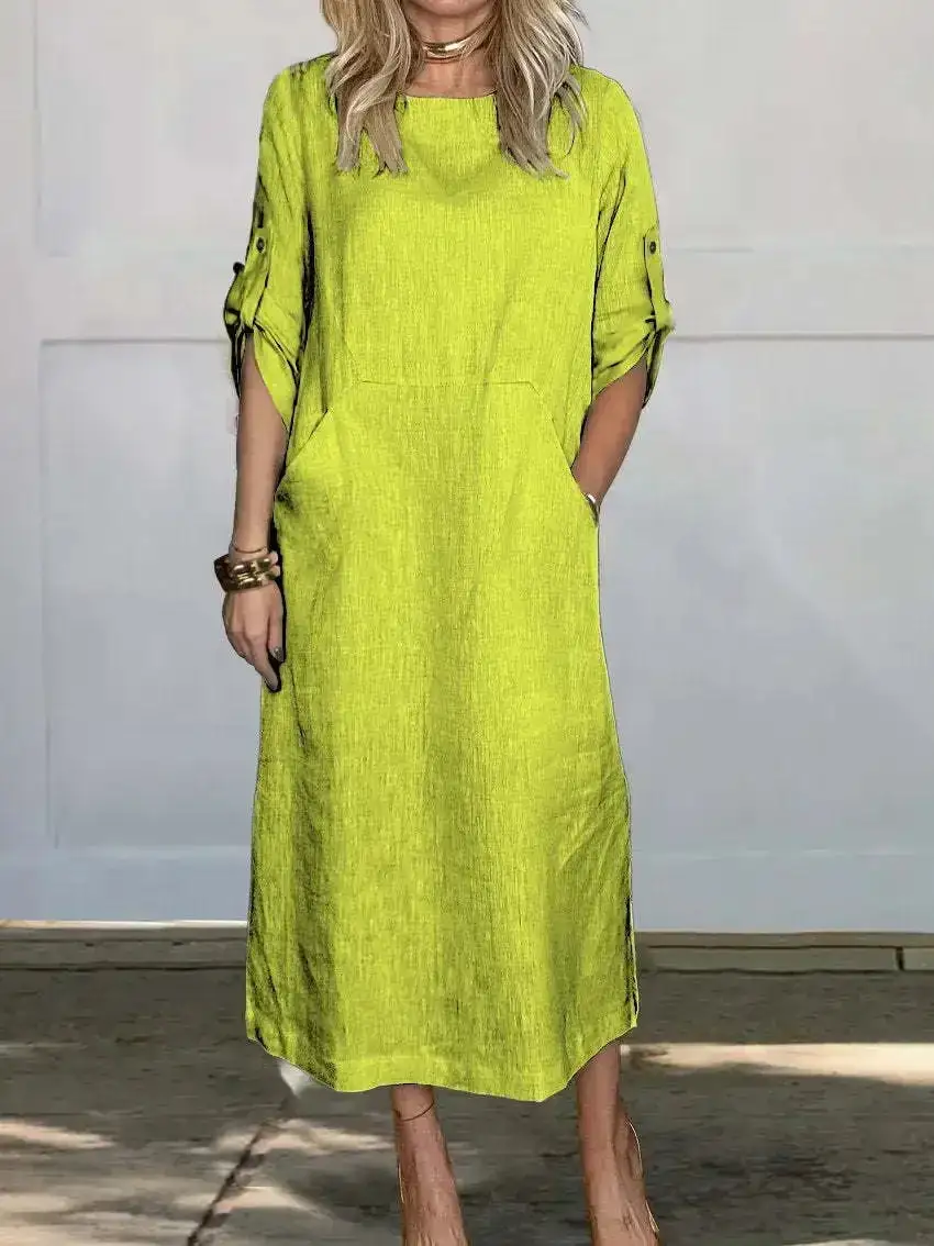  Breezy Loose Fit Pocket Midi Dress