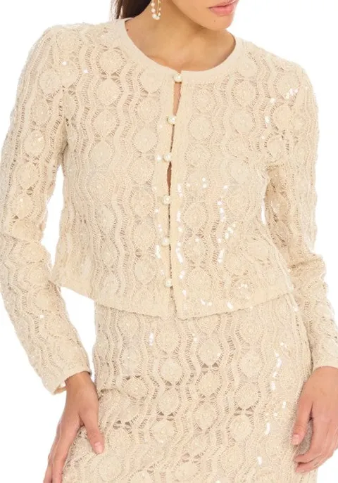 Beaded Cream Knit Cardigan