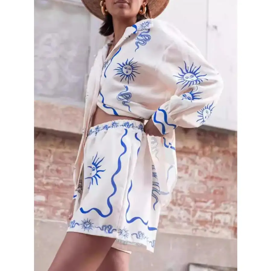 Relaxed Printed Button Up Shirt and Shorts Set