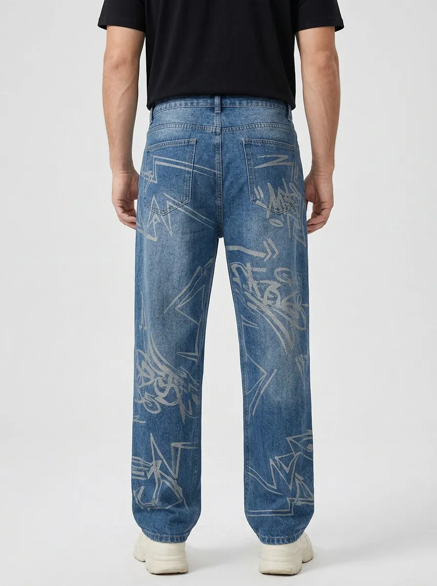 Unisex Urban Streetwear Graffiti Jeans
