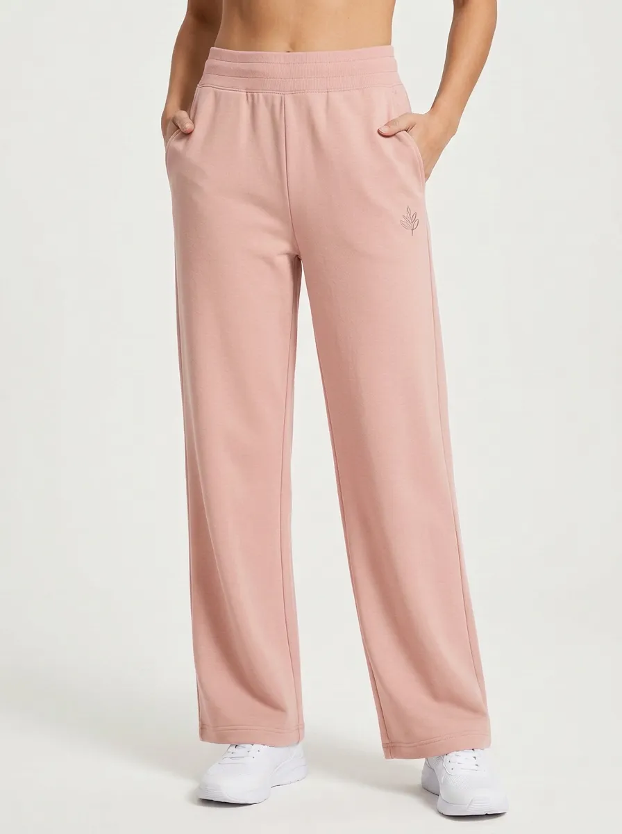 Women's Minimalist Sage Green Leaf Embroidered Sweatpants