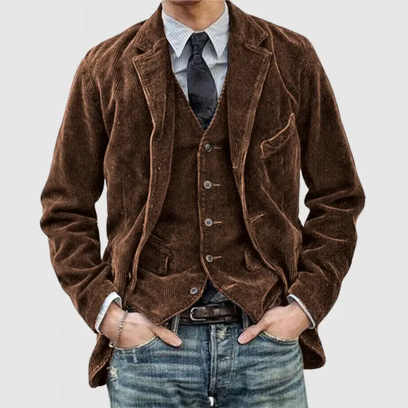 Corduroy Open Collar Jacket