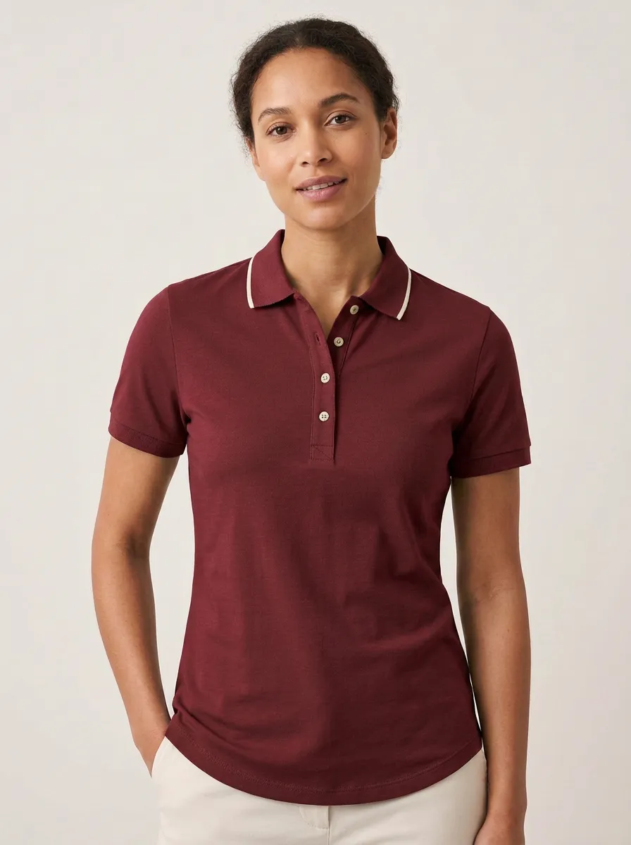 Women's Contrast-Collar Collared Polo Shirt
