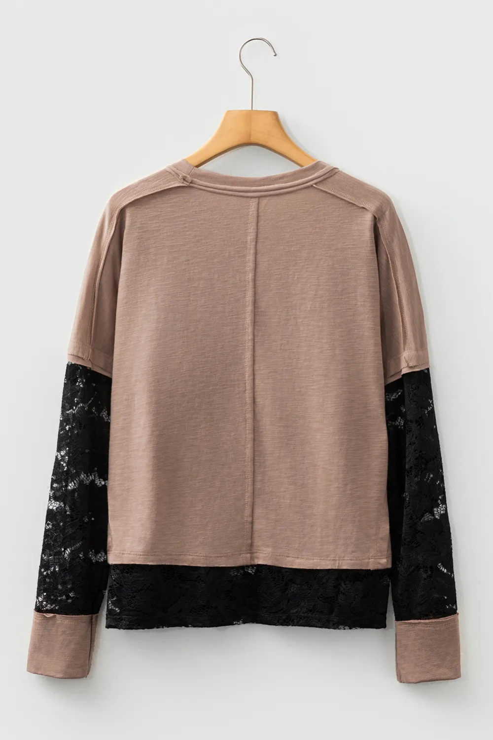 Light Beige Sheer Lace Patchwork Tee