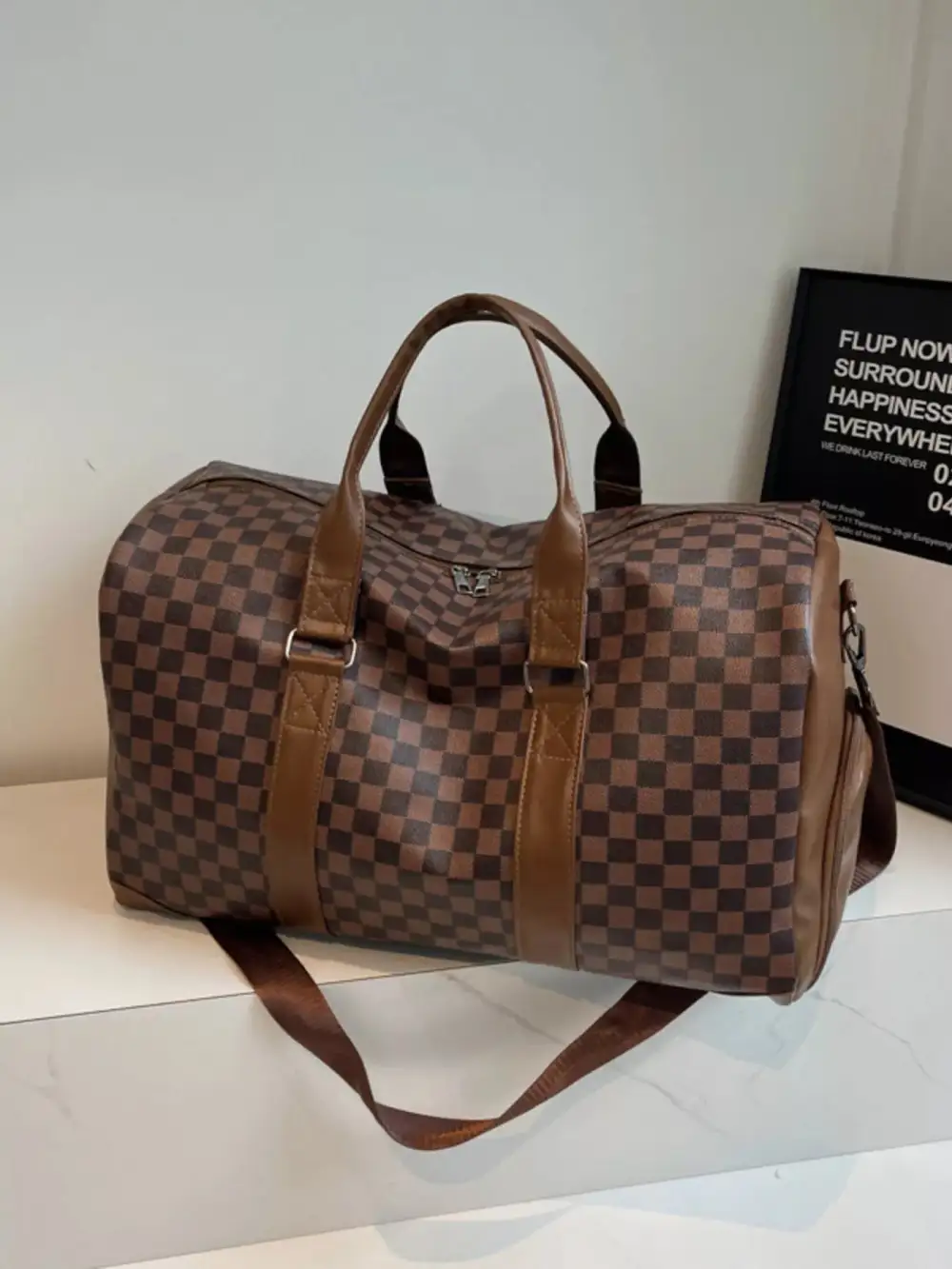 Checkered Pattern Travel Duffel Bag