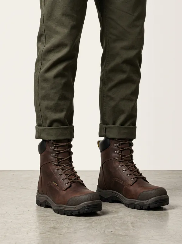Unisex Brown Leather Waterproof Construction Printed Work Boots