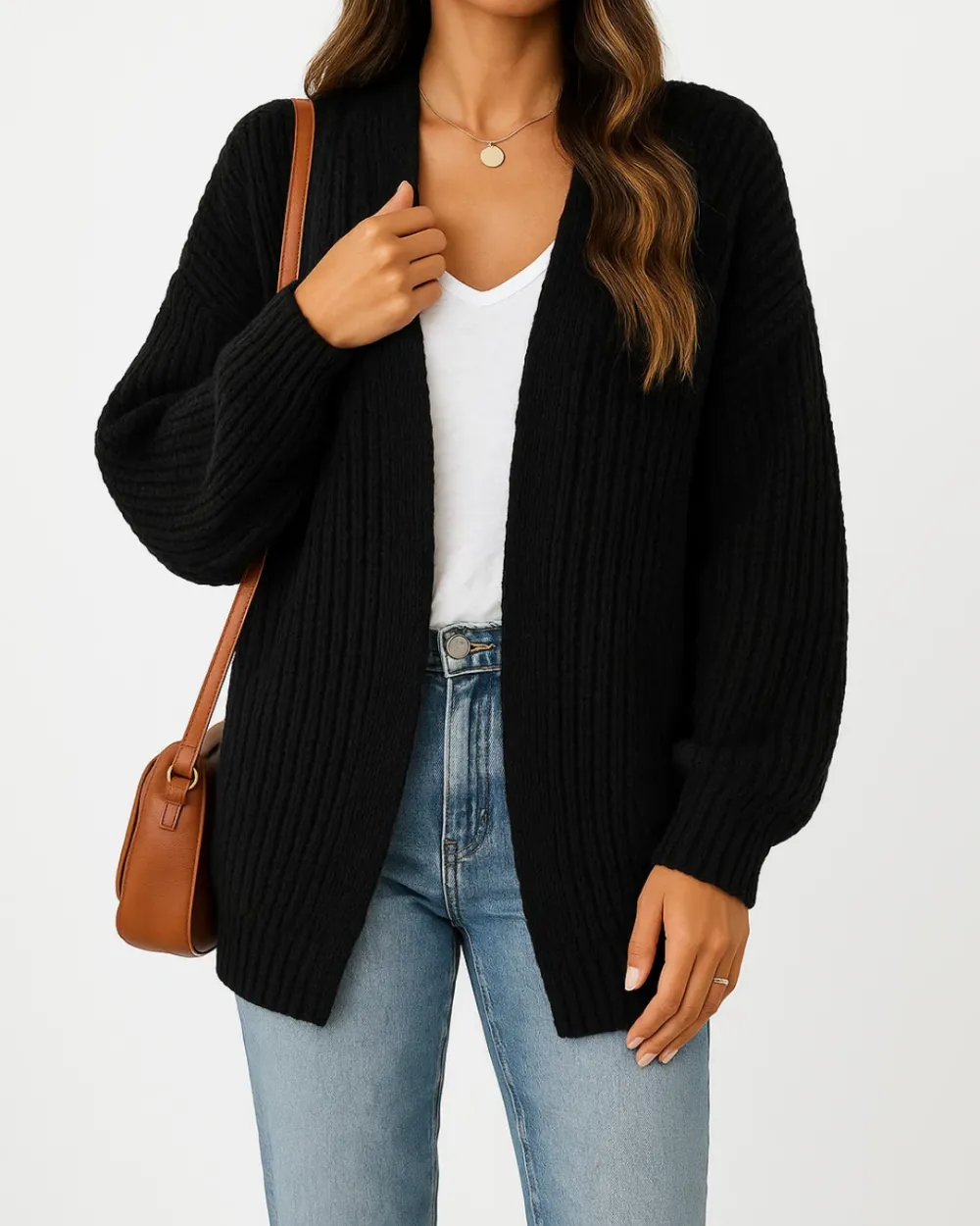 Chunky Knit Cardigan Open Front Long Warm Sweater