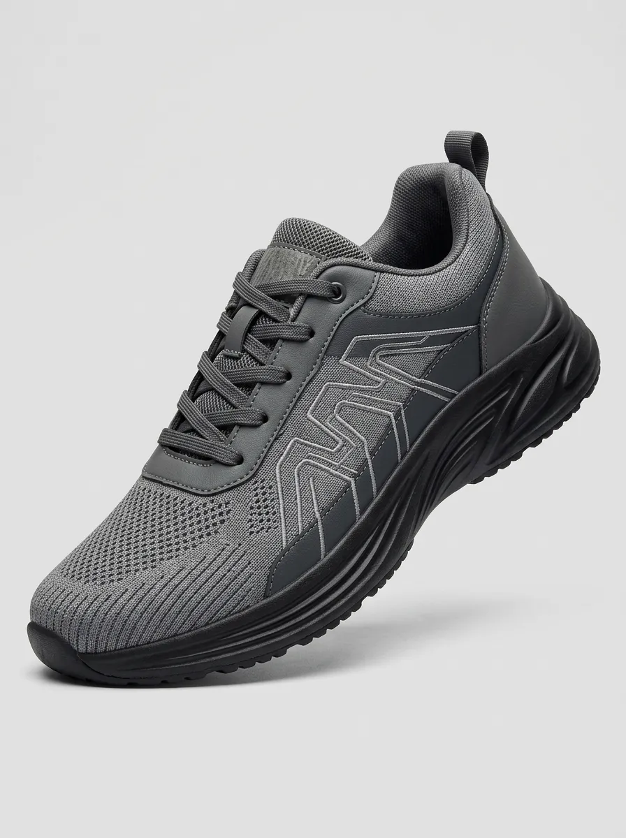 Men's Dark Grey Graphic Pattern Athletic Sneakers