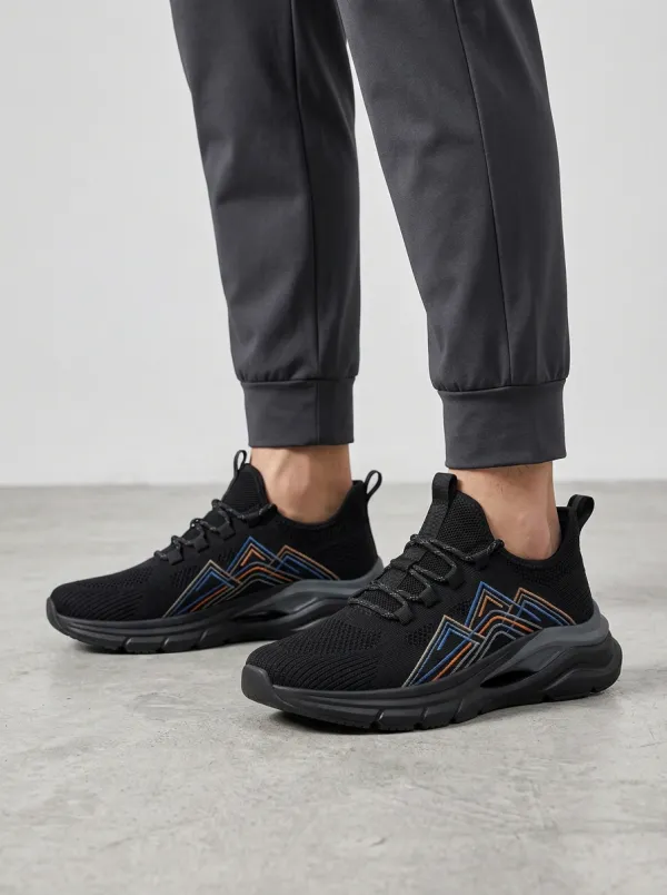 Men's Black Mountain Pattern Athletic Sneakers