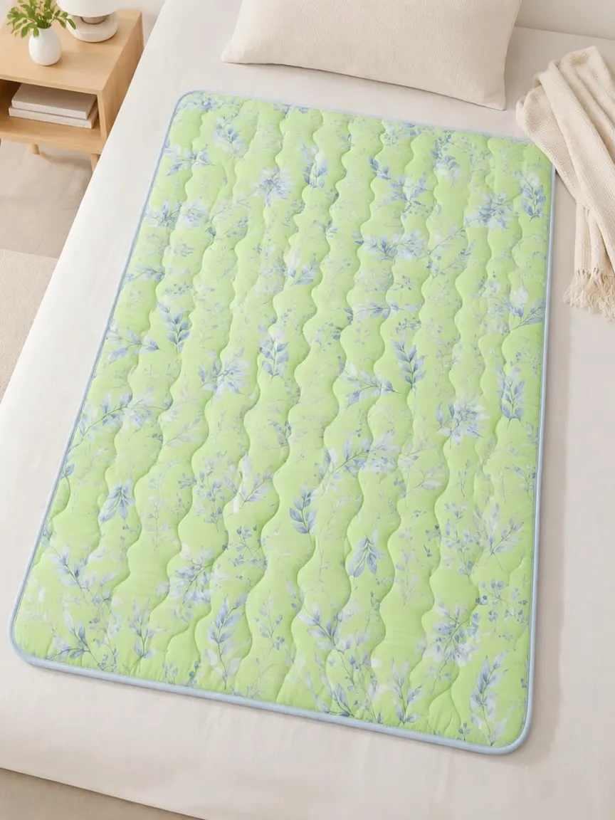Blue Botanical Leaves Print Cooling Mat