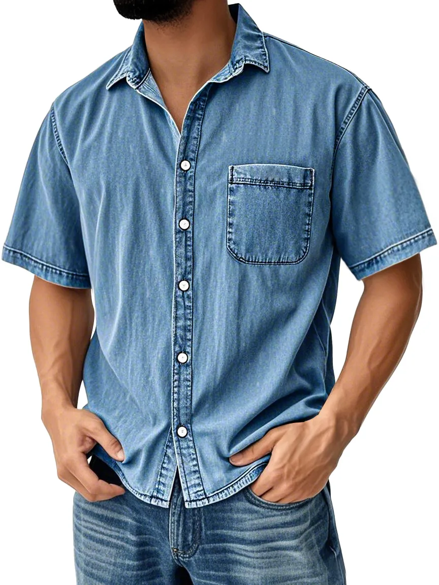 Tailored Short Sleeve Open Collar Pocket Shirt
