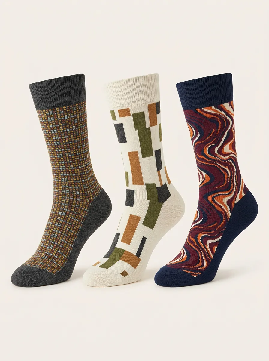 Men's Geometric Abstract Pattern Printed Three-Pack Socks — Casual Rotation