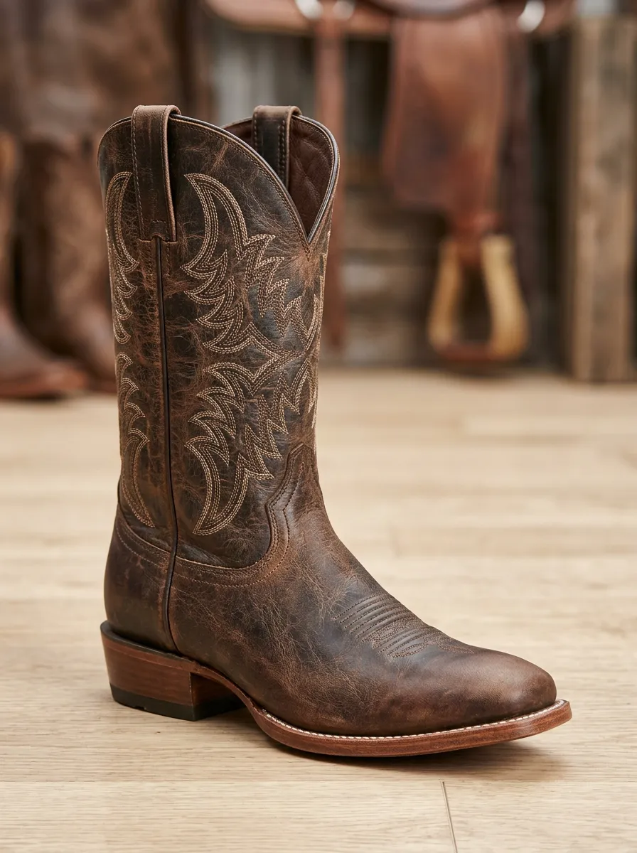 Unisex Casual Distressed Embroidered Western Boots