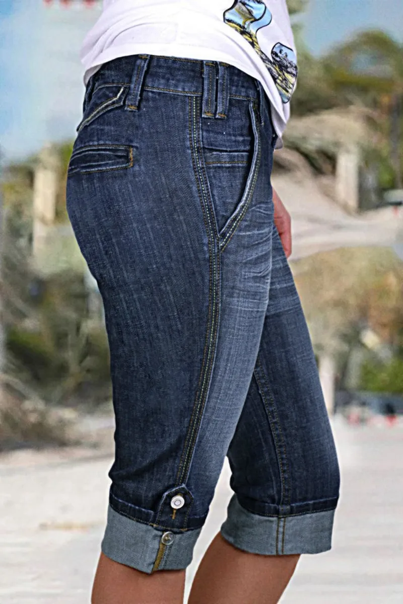 Vintage Rolled Hem Slant Pocket Capri Moto Jeans