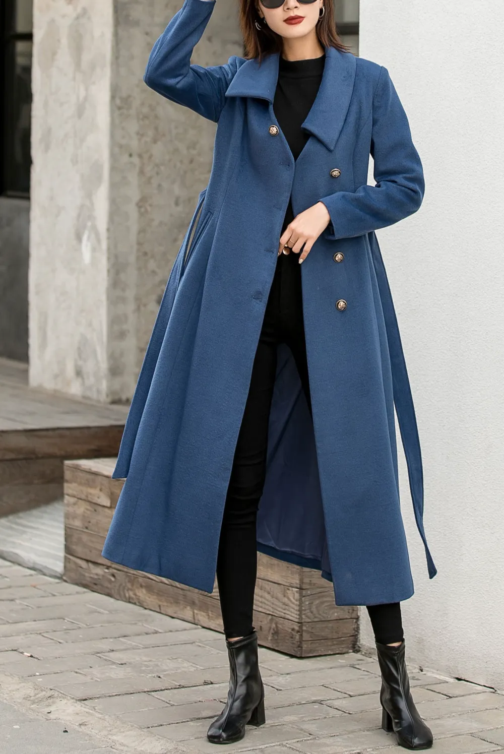 Refined Wool Fit and Flare Single Breasted Pocketed Button Front Long Coat
