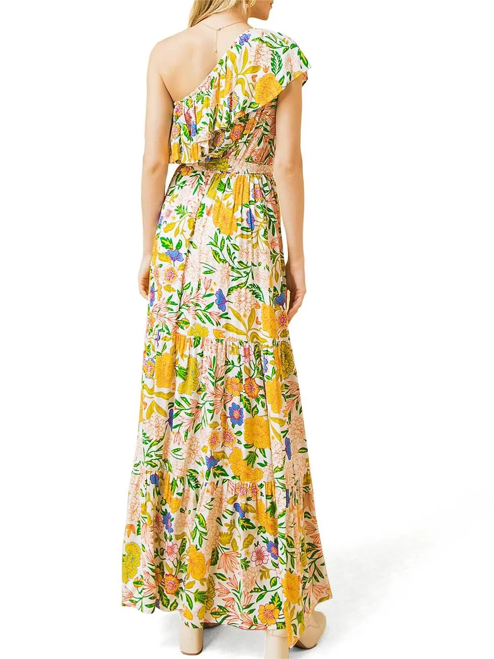Ruffled One Shoulder Maxi Dress