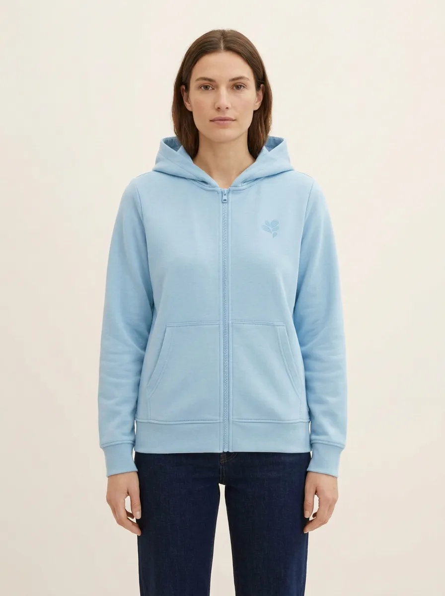 Women's Leaf-Embroidered Full-Zip Patch-Pocket Hoodie