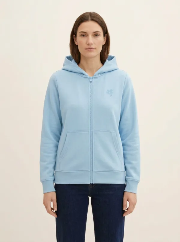 Women's Leaf-Embroidered Full-Zip Patch-Pocket Hoodie